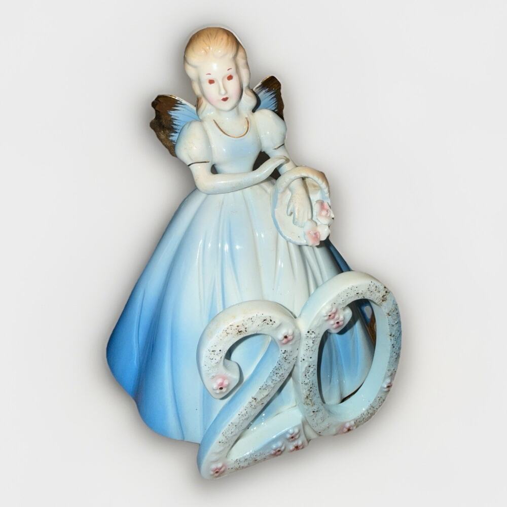 JOSEF ORIGINALS Birthday Angel Age 20 White Blue Vintage Signed